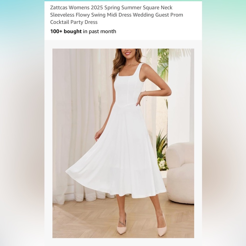 Zattcas Women's White Sleeveless Midi Dress